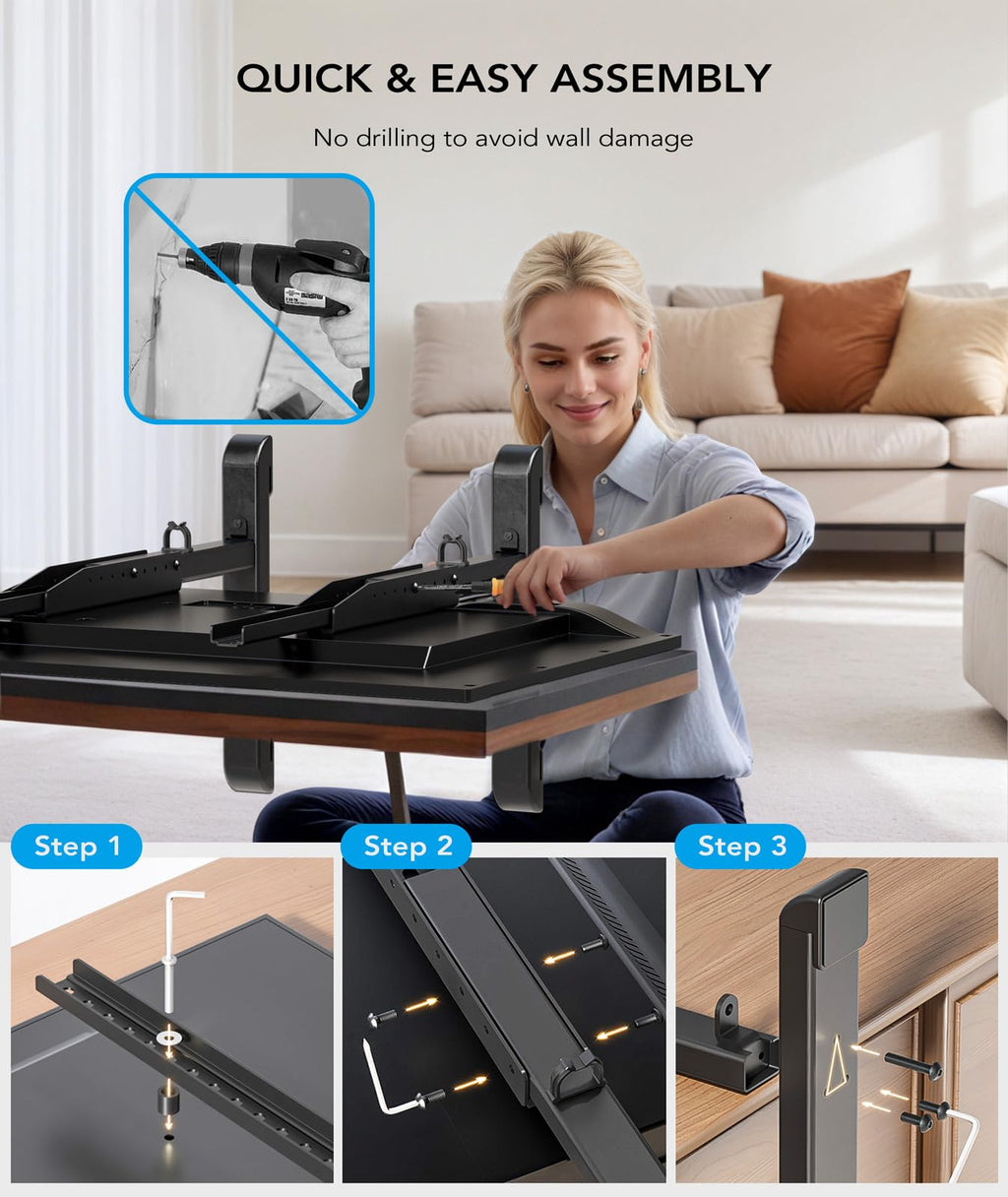 Universal Table Top TV Stand Base Replacement for Most 24 to 86 Inch LCD LED TVs, 7 Height Adjustable TV Legs with Cable Management Hold up to 68kg, Max VESA 800x600mm, Black AX10TB01