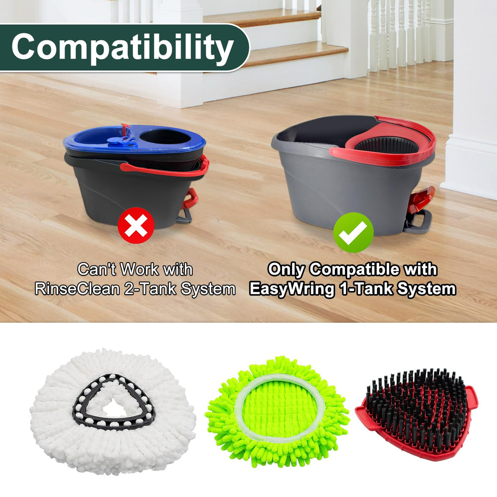 Mop Head Replacement for O Cedar, Spin Mop Replacement Head for Ocedar Easywring 1 Tank System, Mop Heads Includeds 4 Mop Replacement Heads , 1 Spin Scrub Brush & 1 Base