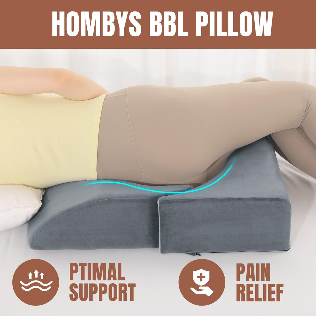 HOMBYS Adjustable Size BBL Pillow After Surgery for Sleeping,High Density Foam Butt Pillow,Brazilian Butt Lift Pillow Post Surgery Recovery for Sleeping,BBL Chair with Hole (Dark Grey)