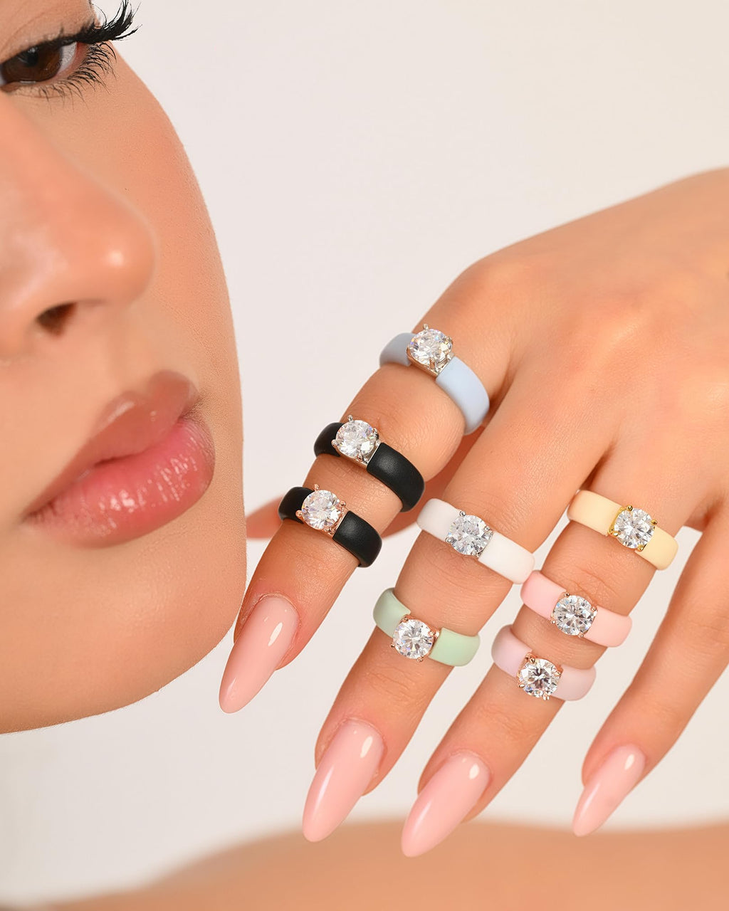 Rinfit Silicone Ring with Stone, Round Cut CZ - Pack: A, Wht/Sil, Size 7