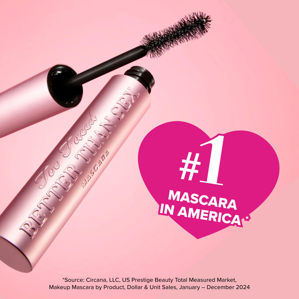 Too Faced Better Than Sex Volumizing and Lengthening Mascara | Vegan Formula, Dramatic Volume and Length | Cruelty-Free Eye Makeup + Hourglass Brush for False Lash Effect, Black, 0.27 Fl Oz