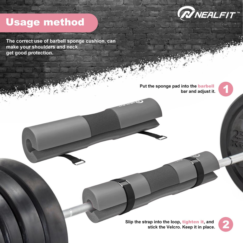 NEALFIT Barbell Pad Squat Pad for Squats���Squat Bar Pad���Great for Weightlifting,Lunges and Hip Thrusts���Foam Sponge Pad���Fit Standard and Olympic Bars Perfectly (Grey)