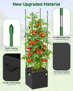 MQJIAZHI 4 Pack Square Tomato Trellis Cages 55 Inch Height, with 17 Gallon Square Grow Bags (12×12in), Heavy Duty Tomato Plant Support Stakes for Outdoor Garden Climbing Vegetables Fruits Flowers