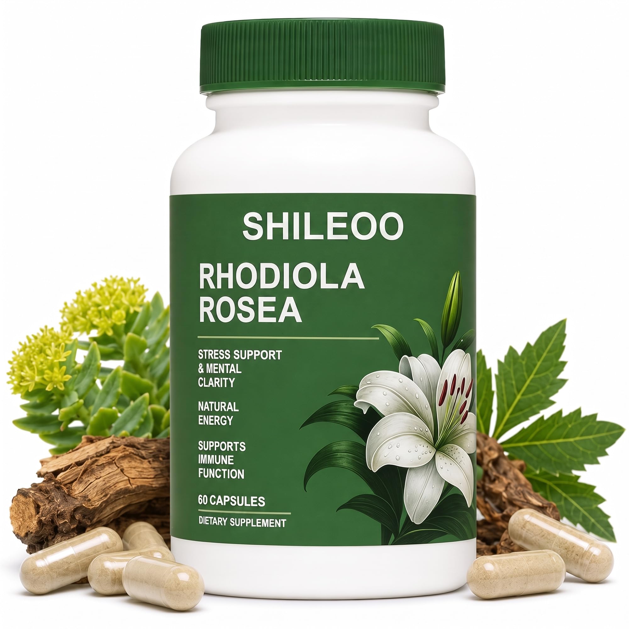 Shileoo Rhodiola Rosea Organic Supplement—Adapted Herbal Formula Helps Relieve Stress, Improve Mental Clarity, Focus, Replenish Natural Energy, and Boost Immunity—Non-GMO, 60 Capsules