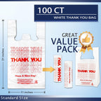YoYoRain 100 Count White Thank You T-Shirt Bags, 11 x 6 x 21 in