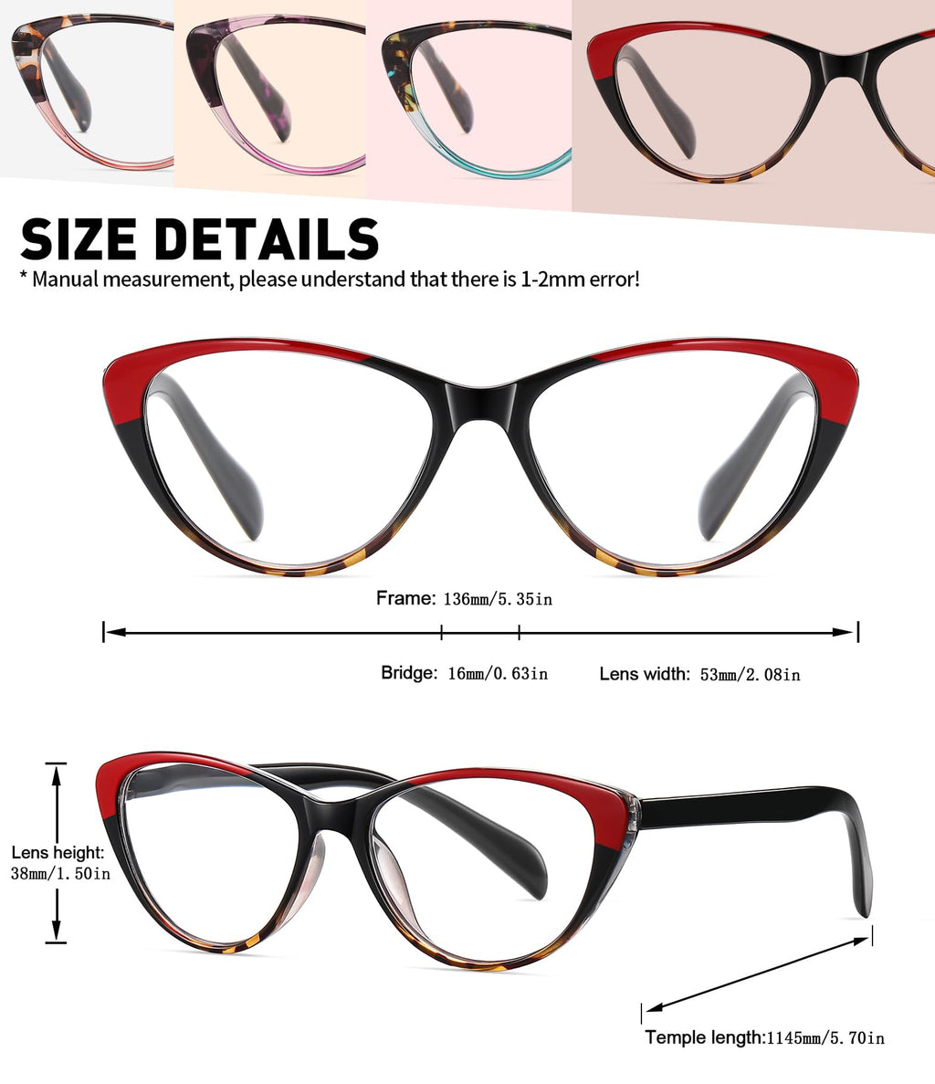 SOCTICK Cat Eye Reading Glasses for Women Blue Light Blocking,Readers for Women 2.75 with Comfort Spring Hinges,Fashion Designer Ladies Eyeglasses(4 pack)
