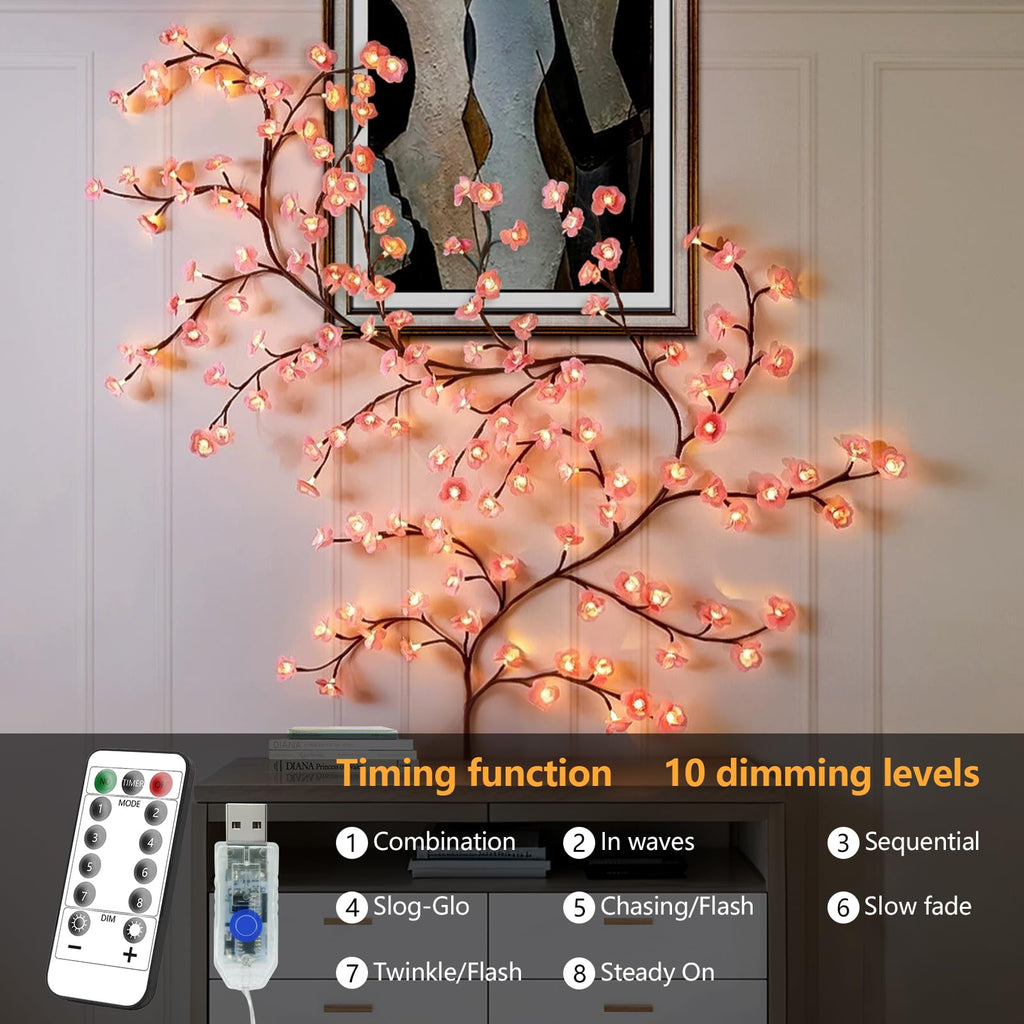 7.55FT 144LED Pink Cherry Blossom Tree Branch Lights for Wall Battery Box