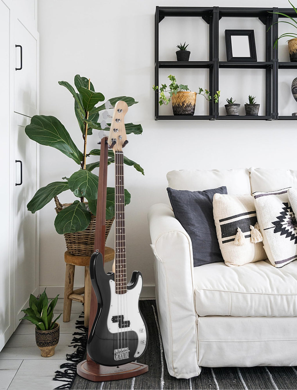 Musbeat Bass Guitar Stand, Electric Bass Stand for Studio, Living Room, Handcrafted Electric Bass Guitar Stand, Wood Guitar Stand Floor for Electric Guitar, Bass Guitar, Banjo, Guitar Gifts for Men