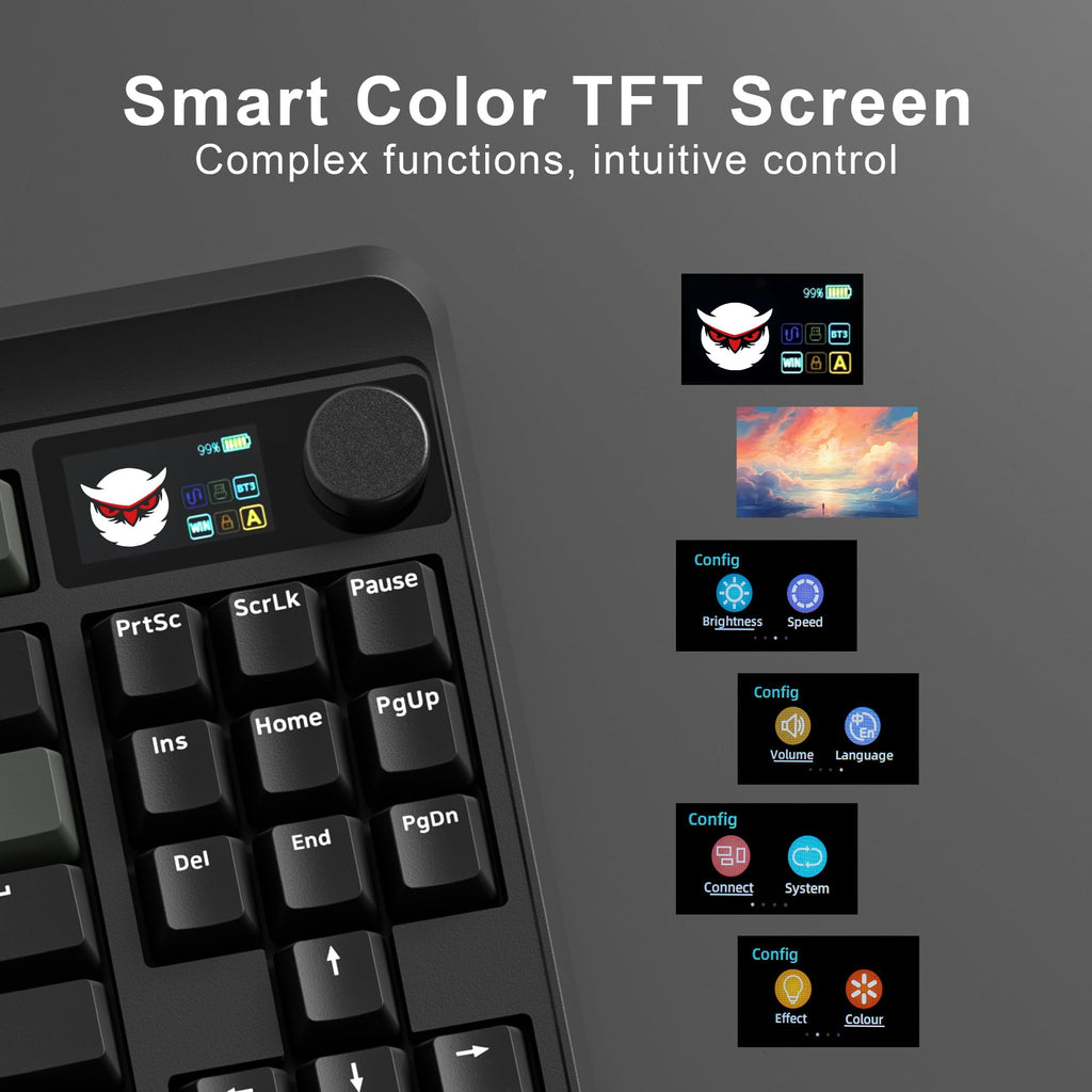 HITIME XVX Retro 75% Gaming Keyboard with TFT Smart Display&Knob, M87 Pro Bluetooth/2.4G/USB-C Wireless Mechanical Key Board