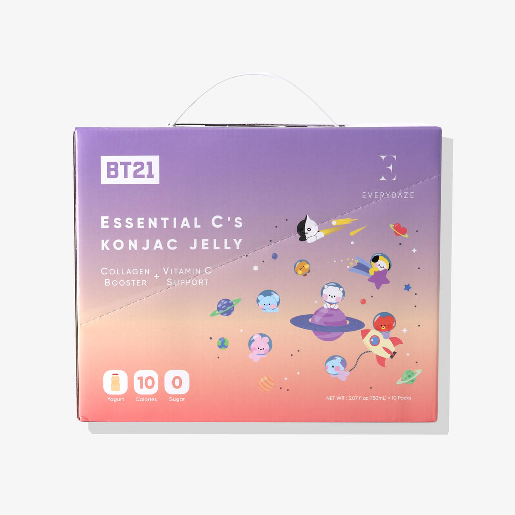 EVERYDAZE BT21 Essential C’s Konjac Jelly | Yogurt | Plant-Based Collagen Booster | Gluten Free, Sugar Free, Low Calorie | Healthy Drinkable Fruit Snack | 10 Pack Box Food Drink Pouch