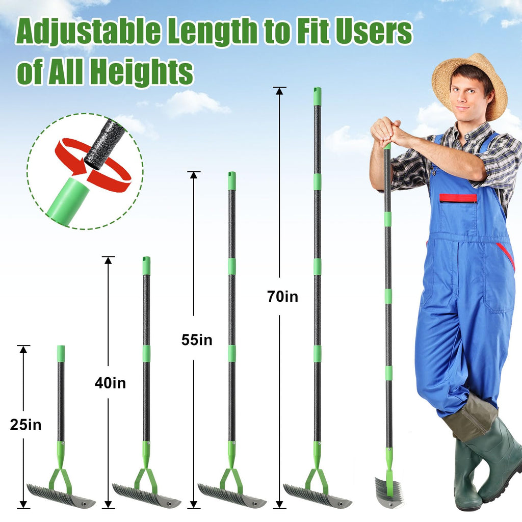 Heavy Duty Thatch Rake, 13" Dual-Sided, 21 Carbon Steel Tines, 70" Handle