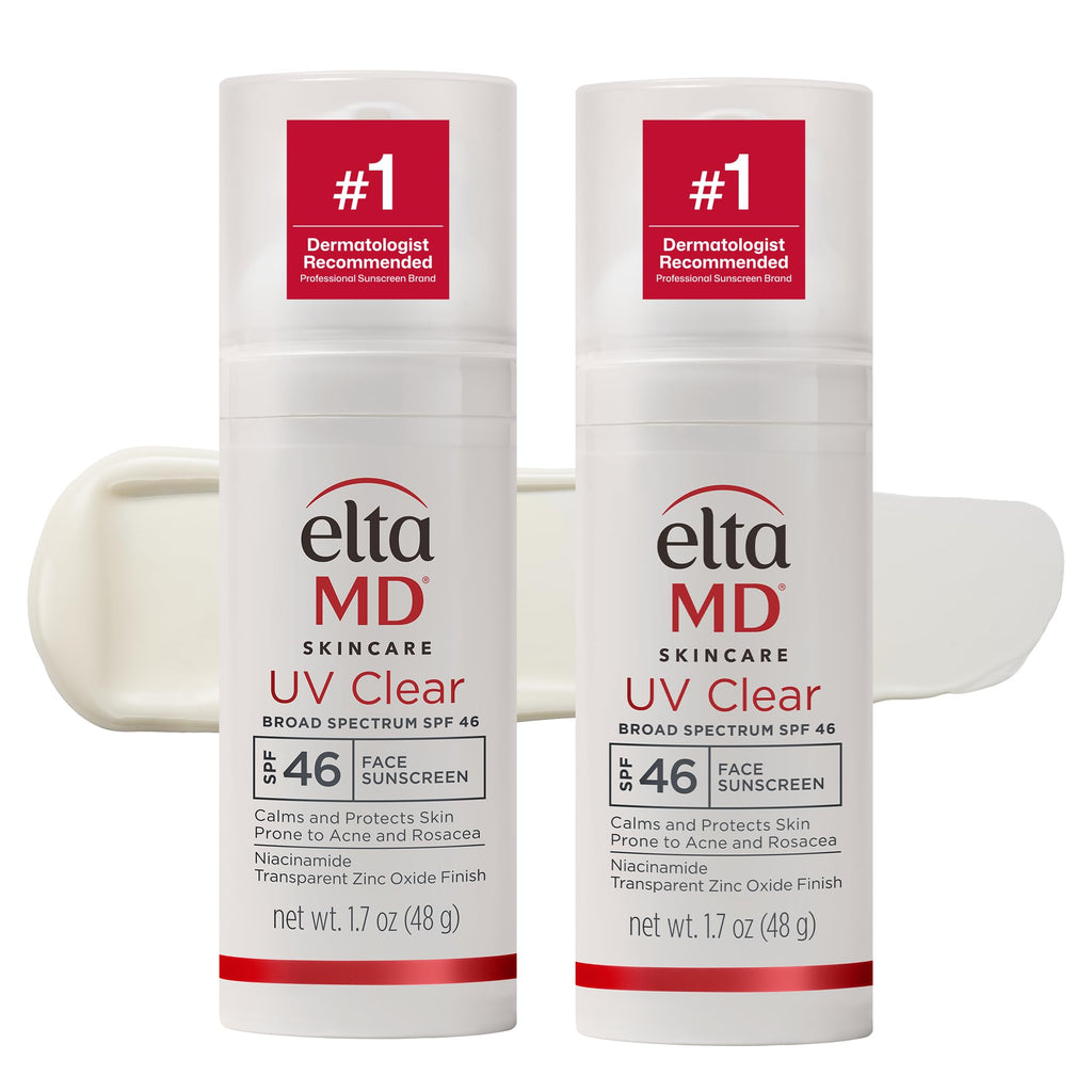 EltaMD UV Clear Face Sunscreen SPF 46, Oil Free for Face with Zinc Oxide, Dermatologist Recommended Sunscreen Lotion, For Acne-Prone Sensitive Skin, 1.7 oz Pump (Pack of 2)