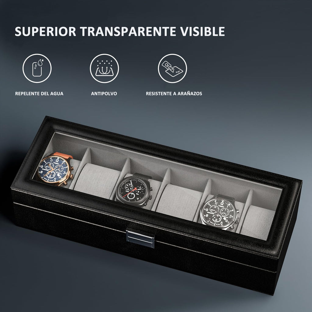 ProCase Watch Box, 6 Slot Mens Watch Display Case, Black