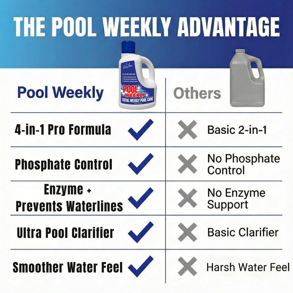 4-in-1 Weekly Pool Treatment - 3 L (101.5 fl oz) - Pool Chemicals, Phosphate Remover, Pool Clarifier, Enzyme Treatment + Waterline Cleaner, Perfect Clarity Finish, Saltwater Safe - BubbyShine