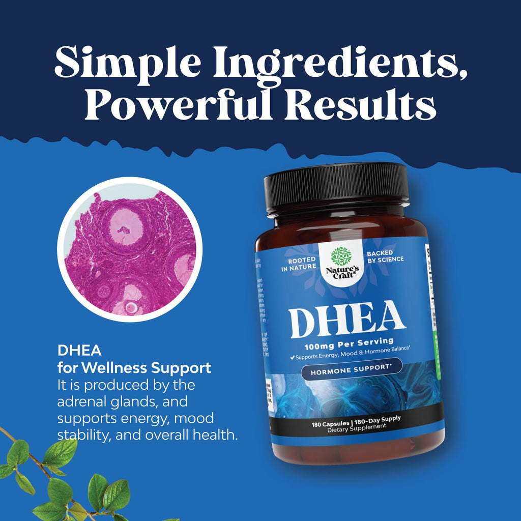 DHEA Supplement for Women & Men - DHEA 100mg per Serving Capsules for Hormone Balance - Promotes Mood Stability Healthy Brain Function & Energy - Dehydroepiandrosterone Capsules - 180 Count