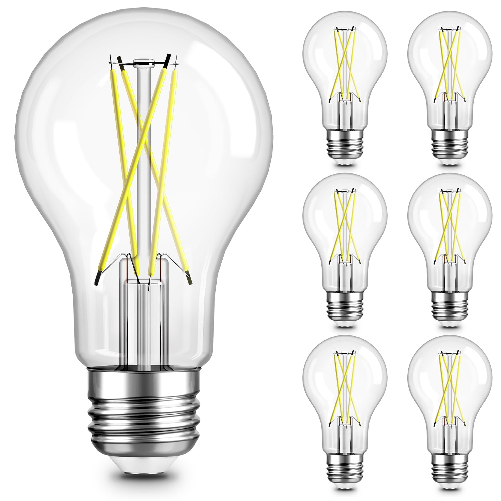 TJOY 6 Pack A19 Vintage LED Edison Bulbs, Dimmable Light Bulb 60W Equivalent, High Brightness 5000K Daylight, Ultra-Bright, 8W E26 Standard Base, 800Lumens, CRI80+, Clear Glass Filament Bulb for Home