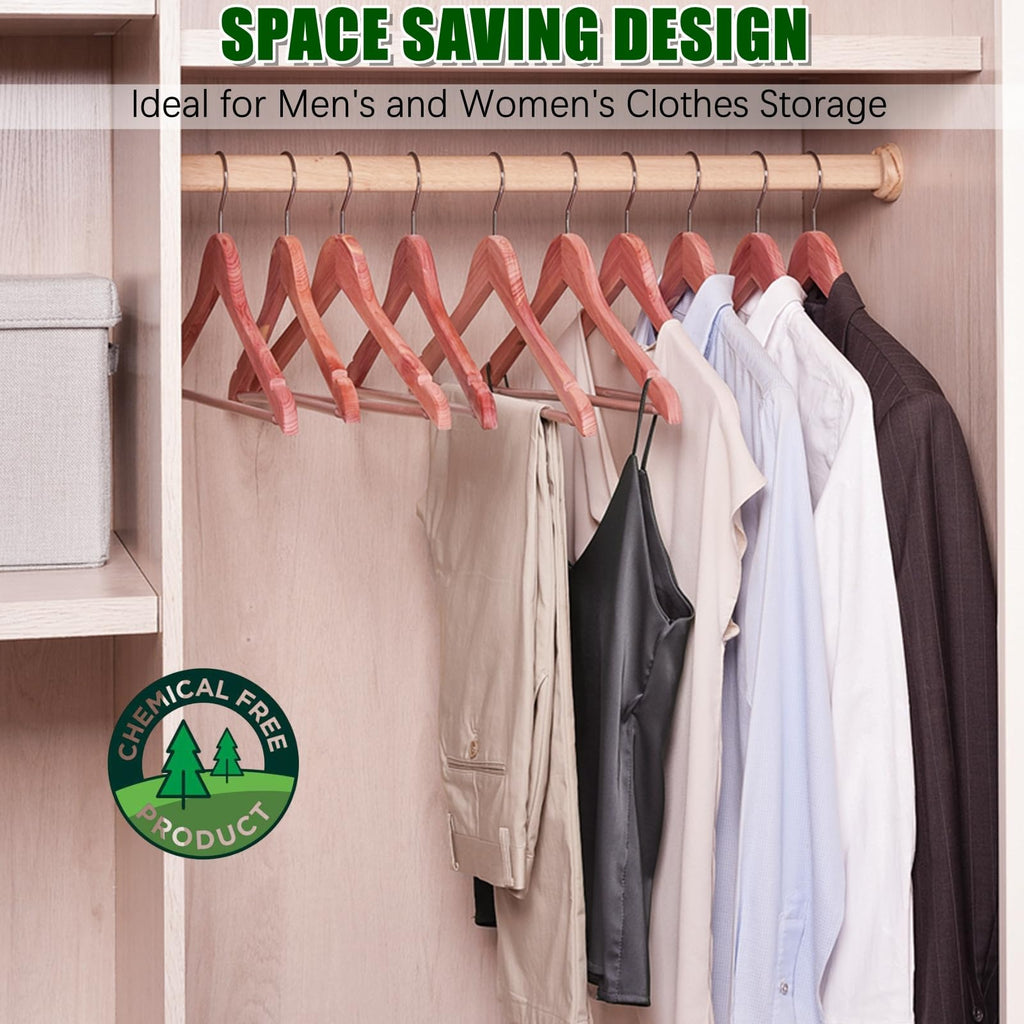 Amber Home 30 Pack American Red Cedar Hangers, Smooth Finish Wood Coat Hangers for Suit Shirt, Aromatic Cedar Clothes Hangers with Swivel Hook & Notches for Dress, Jacket, Pants