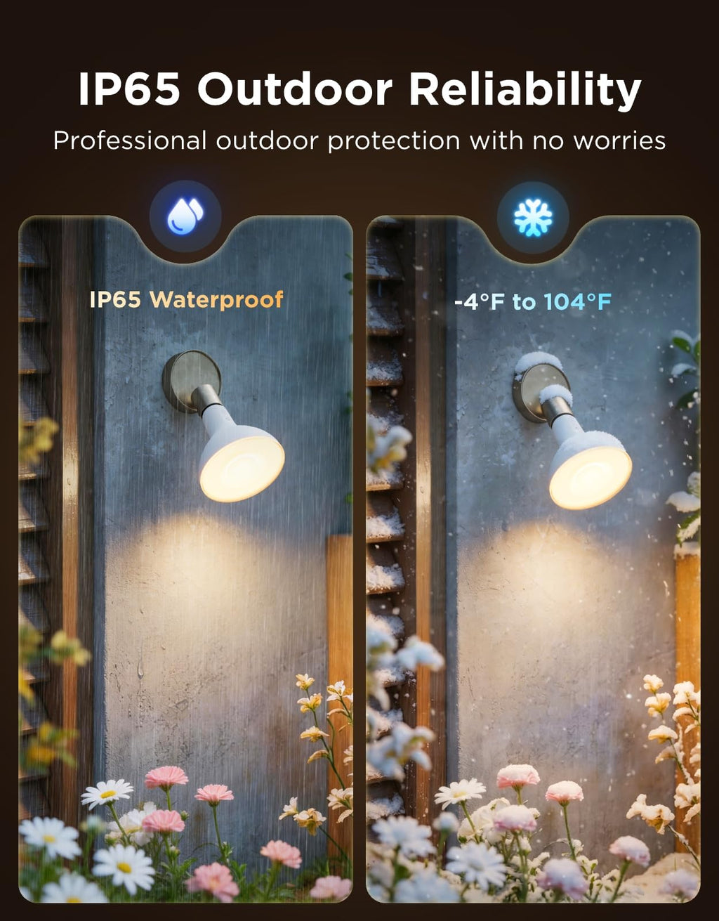 Govee PAR38 Flood Light Bulbs, 1300Lm Flood Lights Outdoor with IP65 Waterproof, Smart Light Bulbs Compatible with Alexa, Matter & SmartThings, RGBWW & Tunable White for Garage&Porch, E26 Base, 2 Pack