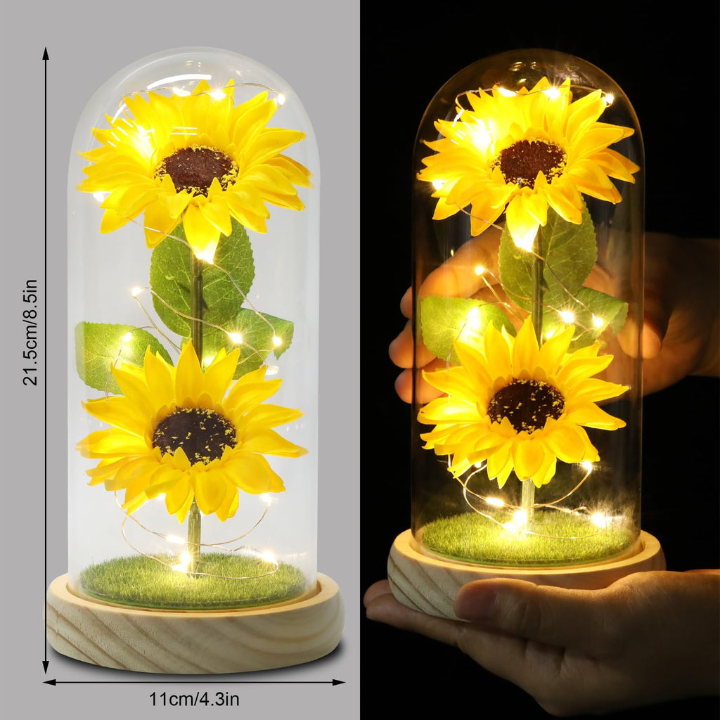 Touloube Sunflower Gifts for Women, Enchanted LED Sunflower Lamp, Unique Artificial Flowers in Glass Dome, Present for Christmas,Birthday, Anniversary, Wedding,Mother's Day for Wife Mom Grandma