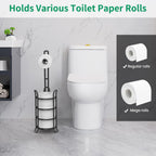 TomCare Toilet Paper Holder Toilet Paper Stand and Dispenser for 3 Spare Rolls Metal Wire Free-Standing Toilet Tissue Paper Roll Storage Shelf Bathroom Accessories Storage Organizer Black