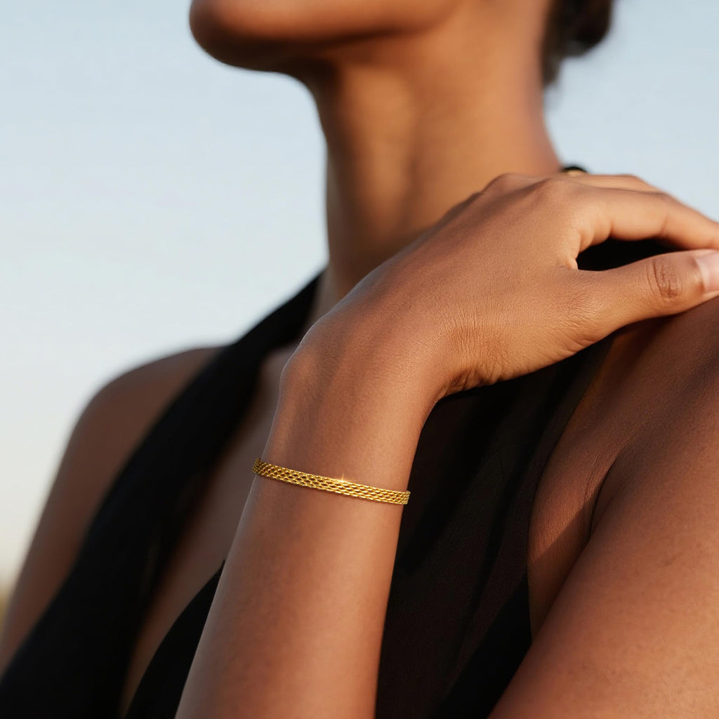 Gold Bracelets for Women, 18K Gold 925 Sterling Silver Mesh Bracelets