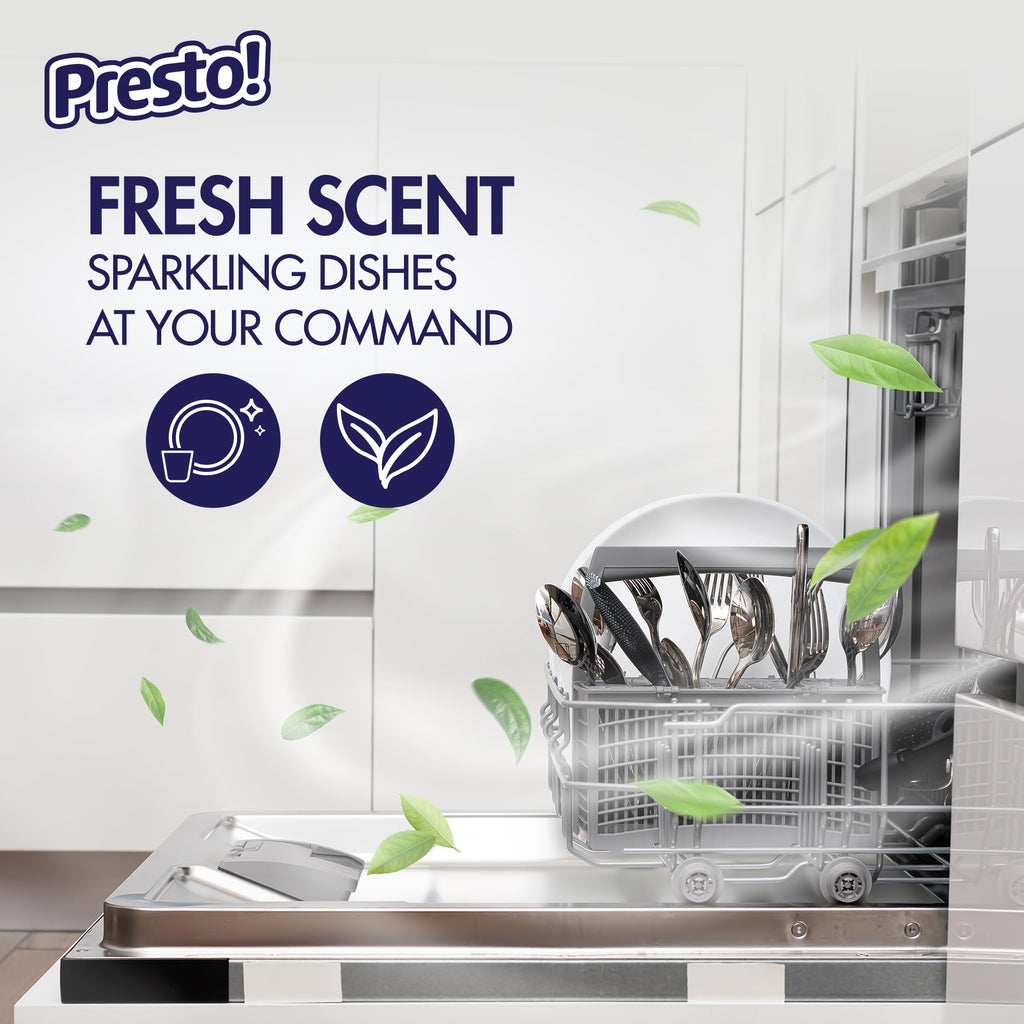Amazon Brand - Presto! Triple Action Dishwasher Pacs, Fresh Scent, 90 Count (Pack of 2)