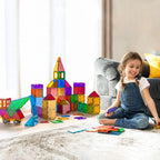 Bmag 100PCS Magnet Building Blocks with 2 Cars for Kids, Magnetic Tiles Stacking Building Set for Boys Girls, STEM Preschool Educational Learning Construction Toy