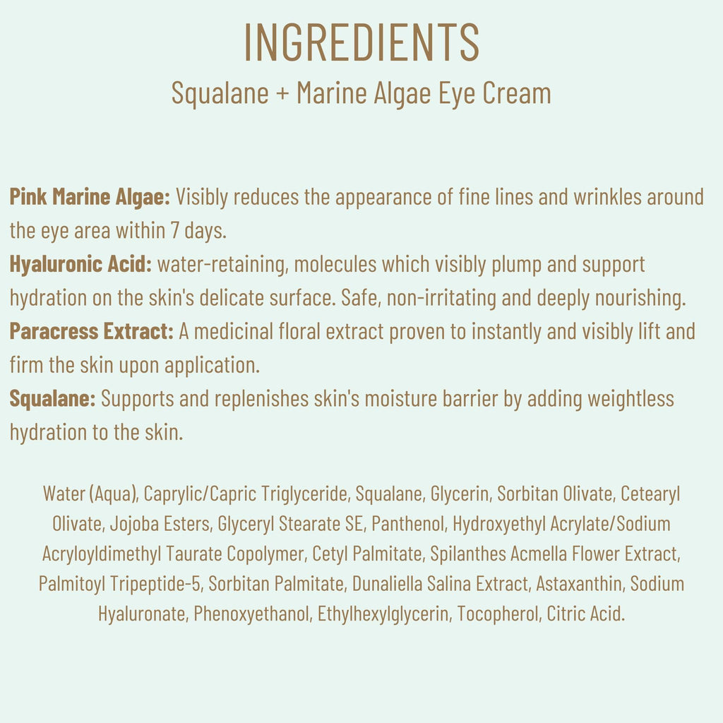 BIOSSANCE Squalane and Marine Algae Eye Cream - Anti-Aging Under Eye Cream for Fine Lines, Wrinkles, and Puffiness - Hydrating & Lifting Formula with Hyaluronic Acid and Paracress Extract - 0.5 Ounce