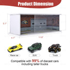 Saichotoy Display Case for Hot Wheels: Stackable Parking Garage for 1/64 Scale Matchbox Toy Car, Foamboard Storage for Monster Trucks with LED Light and Acrylic Cover, Depot