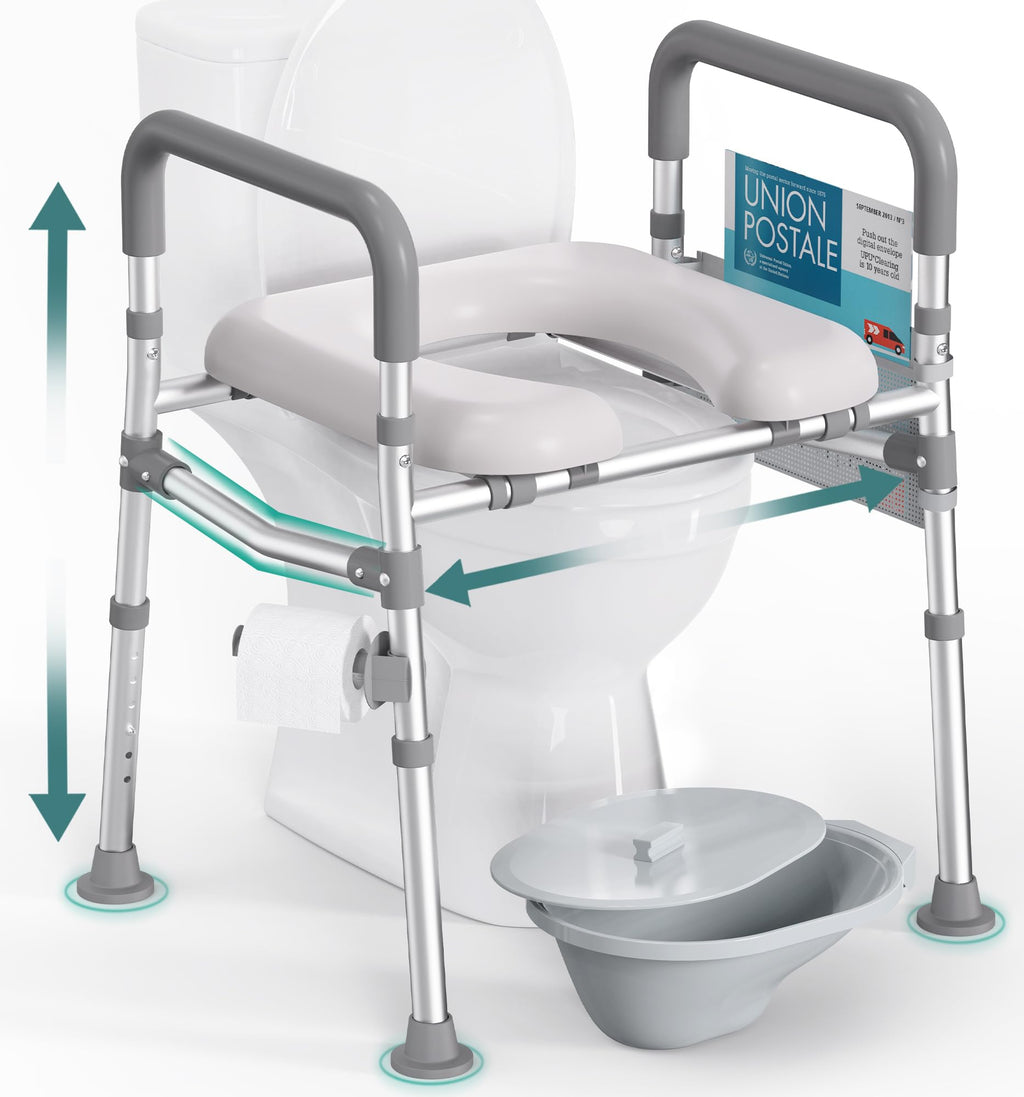 HOMLAND Raised Toilet Seat with Handles, FSA HSA Eligible 500lb Toilet Seat Riser for Seniors with Bedpan, Adjustable Height & Width, Handicap Elevated Toilet Seat for Elderly, Bedside, Fit Any Toilet