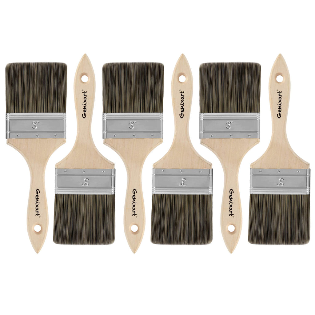 Double Thick Chip Paint Brush, 6 Pack, 3 inch / 75mm Stain Brushes for Painting Walls and Fence Staining, Wooden Handle Masonry Paintbrush for Varnish, Paste, Gesso and Limewash