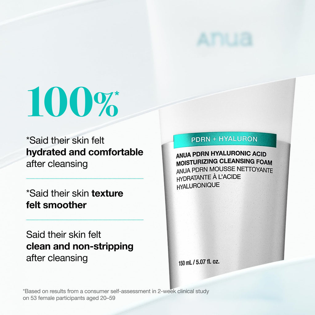 ANUA PDRN Hyaluronic Acid Moisturizing Cleansing Foam, Hydrating Facial Cleanser for Dry Skin, Daily Gentle Face Wash with Salmon DNA, Balancing & Pore Care, Korean Skincare (5.07 fl oz)