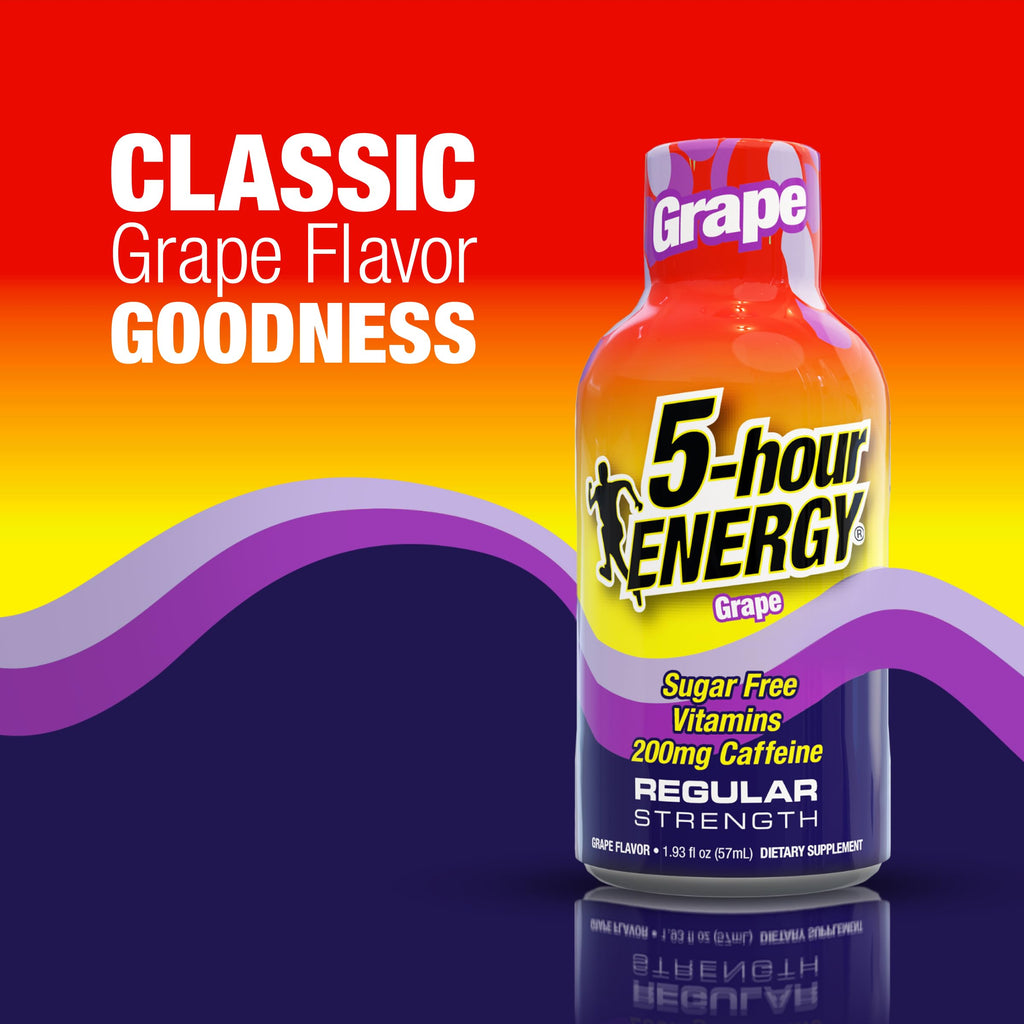 5-hour ENERGY GRAPE Flavor, 20 Count, 1.93 Fl Oz Energy Shot, Regular Strength, Amino Acids, B Vitamins, Sugar Free and Zero Calories