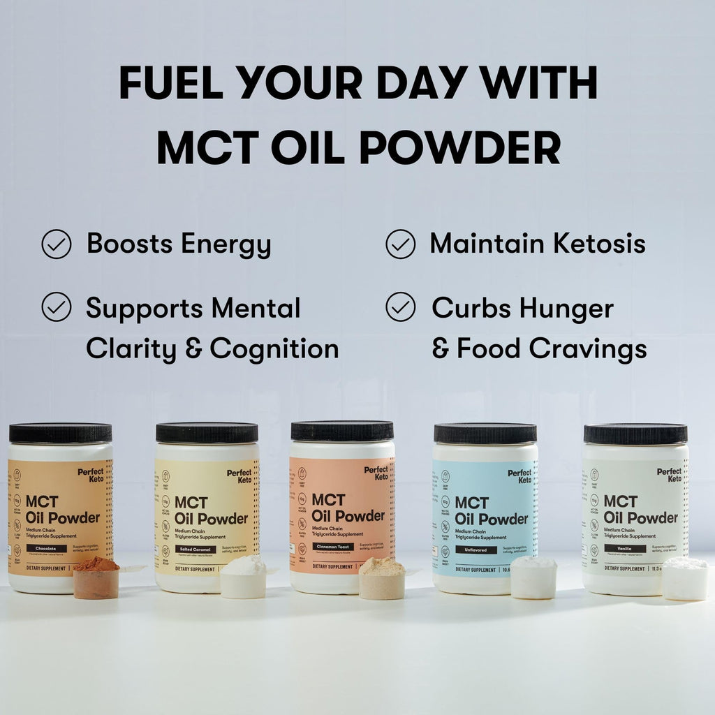 Perfect Keto 7g MCT Oil Powder, Medium Chain Triglycerides Supplement, Non Dairy Coffee Creamer for Keto Diet, Ketogenic MCT Oil Mix for Coffee, Smoothie, Protein Shakes, Salted Caramel, 30 Servings