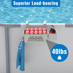 HKQ 【2026 Upgrade】 2 Sets Poolside Storage Basket with Cup Holders, Above Ground Pool Accessories, Swimming Pool Storage Basket 3-in-1 Functionality, Fits 3 Inch or Less Top Rail (Grey, 2Pcs)