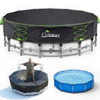 Uirway 600D Heavy duty 15ft Round Pool Covers For Above Ground Pools, Solar Pool Cover Windproof Ratchet Locking System & Reflective Drawstring, Weatherproof Hard Pool Covers UV Protection with Straps