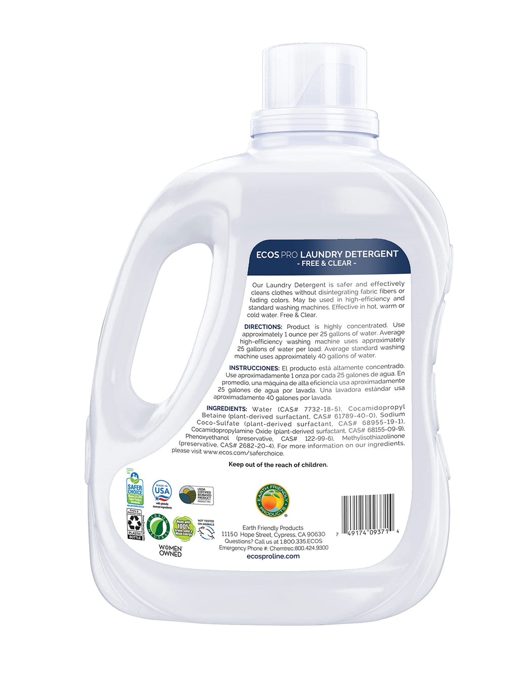 ECOS PRO Liquid Laundry Detergent 2 Ct, Free & Clear, Concentrated & Ideal for Commercial & Industrial Use, Unscented, PL9371/02, 170 fl oz (Pack of 2)