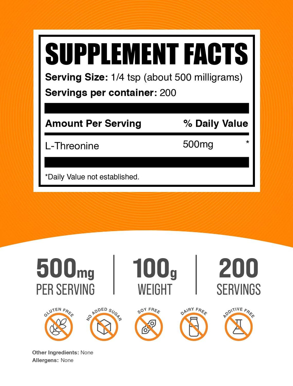 BulkSupplements.com L-Threonine Powder -Threonine Supplement, Amino Acid Supplement - Essential Amino Acid, Gluten Free, 500mg per Serving, 100g (3.5 oz) (Pack of 1)