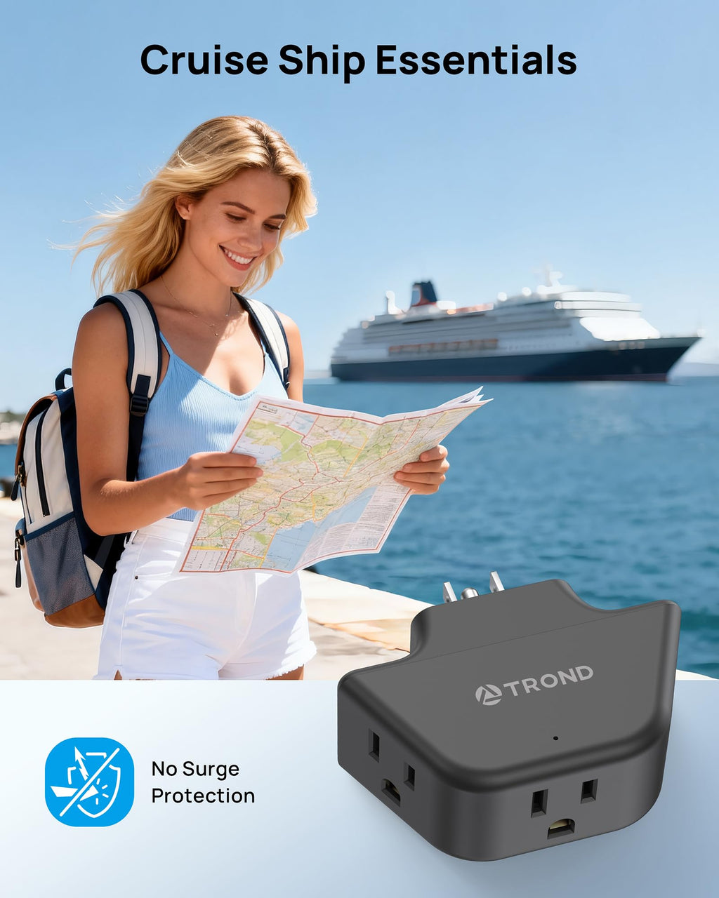 TROND 360 Rotating Plug Outlet Extender, Outlet Splitter with 3 Grounded Sockets, 3 Way Angled Multi Plug Adapter, Cruise Essentials, Small Multiple Expander for Bathroom Kitchen Travel, Black