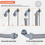 Neorexon Liquid-Tight Conduit 50 ft and 10 Pieces of Connector Kit, Electrical Conduit 1/2 50ft w/UL Certification, Flexible Conduit with 5 Straight and 5 90-Degree Conduit Connector Fittings
