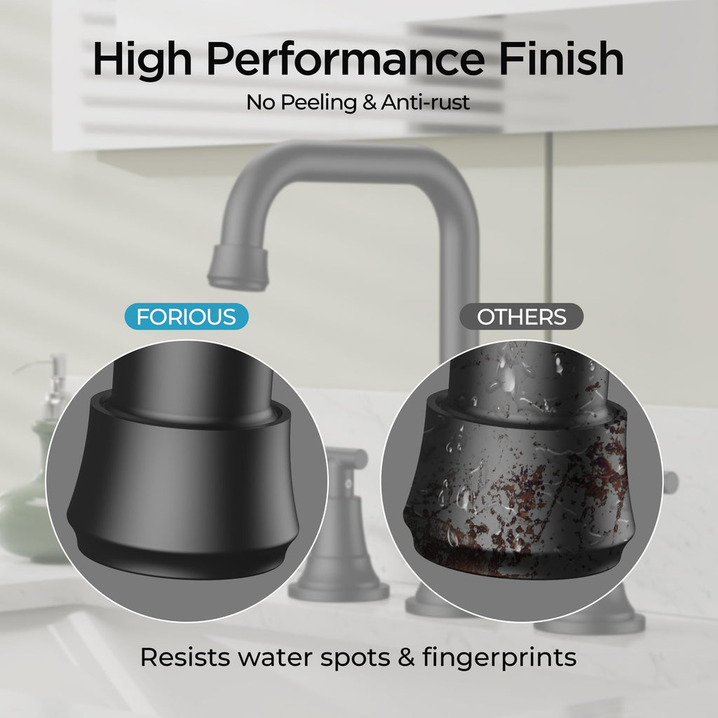 FORIOUS Black Bathroom Faucet for Sink 3 Hole,Widespread Matte Black Bathroom Sink Faucets,2 Handles RV Bathroom Faucets Vanity with Pop Up Drain and Supply Hoses