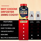 DRFOSTER Coq10 200mg, Coenzyme Q10 for Antioxidant & Energy Production, 6X Higher Absorption Cq10 with Vitamin E & PQQ & Black Pepper Extract, Co q 10 Supplement 120 Servings