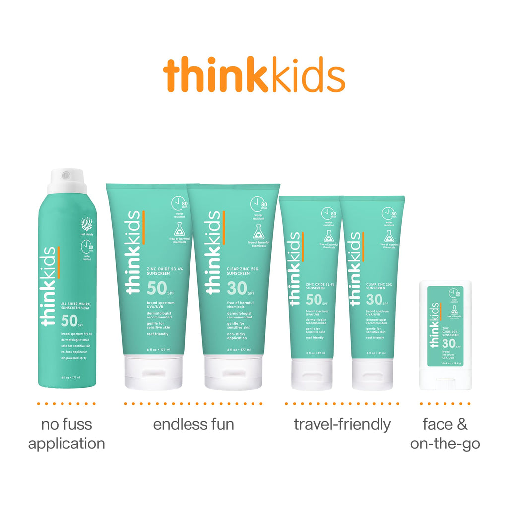 Thinkkids SPF 50+ Mineral Sunscreen, 6 Fl Oz – Safe, Natural Baby Mineral Sunscreen for Children - Water Resistant Sun Cream – Broad Spectrum UVA/UVB Sun Protection – Reef Safe