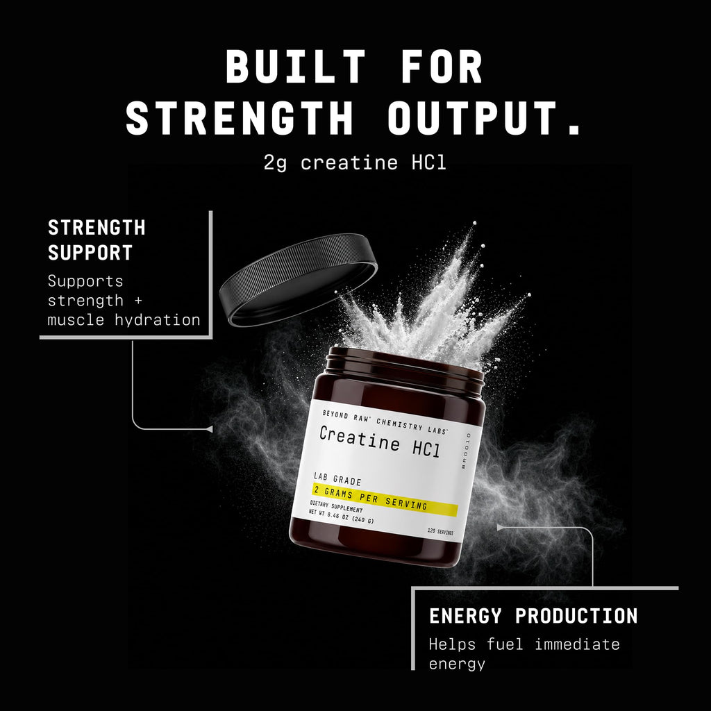 BEYOND RAW Science-Backed Creatine HCl Powder, Lab Grade, for Muscle Strength and Growth, Energy Production, Athletic Performance, Cognitive Support, Cellular Hydration, 120 Servings