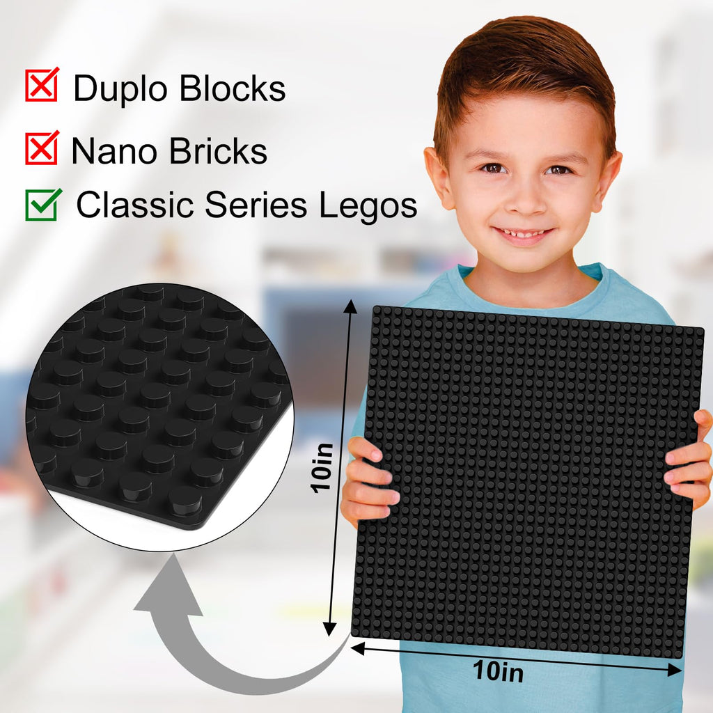 Pokiiulk Classic Baseplates, Peel and Stick Base Plates for Building Bricks, Compatible with Major Brands, Self-Adhersive Base for Bricks 10" x 10", 6 Pack Black…