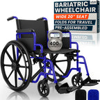 Vive Bariatric Wheelchair for Adults (Supports 400 lbs) - Foldable, Heavy Duty, Manual & Transport Wheel Chair - Portable Senior Drive Travel Scooter for Transfers - Wide 20" Seat