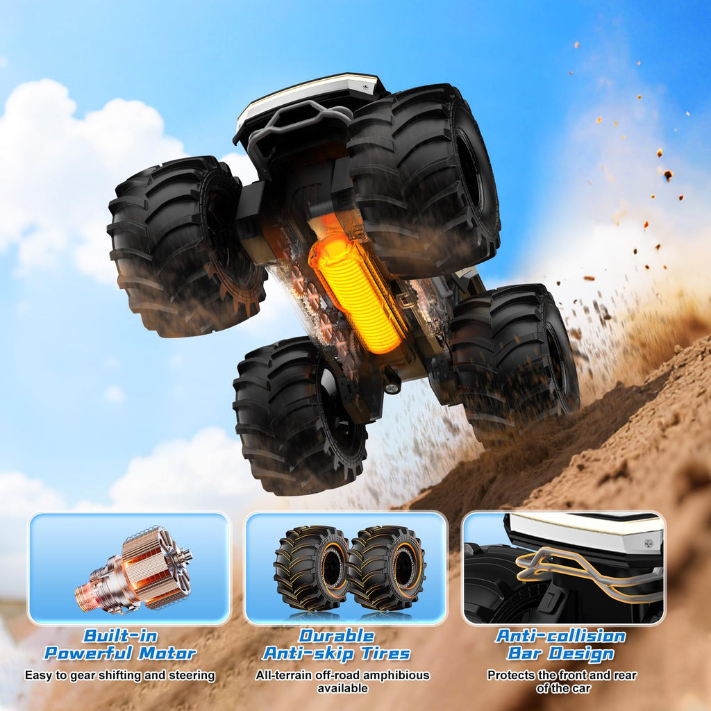 Amphibious Remote Control Car, 1:18 Monster Truck Toys for Boys RC Cars