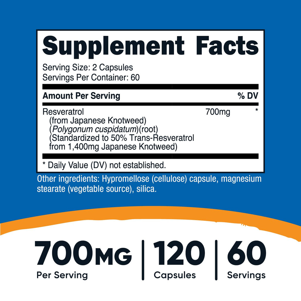 Nutricost Resveratrol 700mg; 120 Vegetable Capsules - 50% Trans-Resveratrol (2 Bottles)