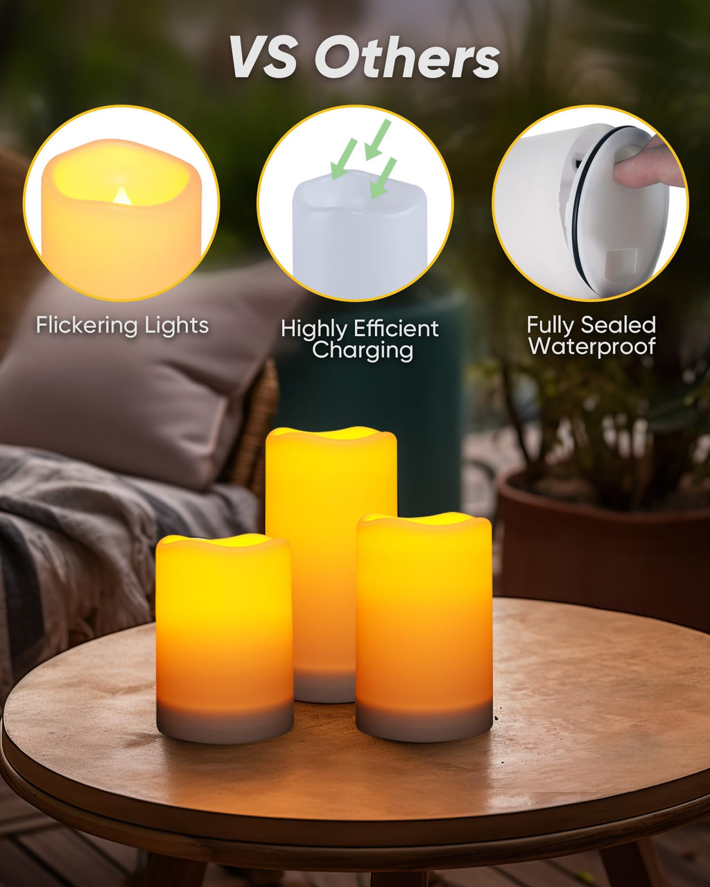 Homemory Solar Candles Outdoor Waterproof, Dusk to Dawn Sensor, 3"x4"5" 6"