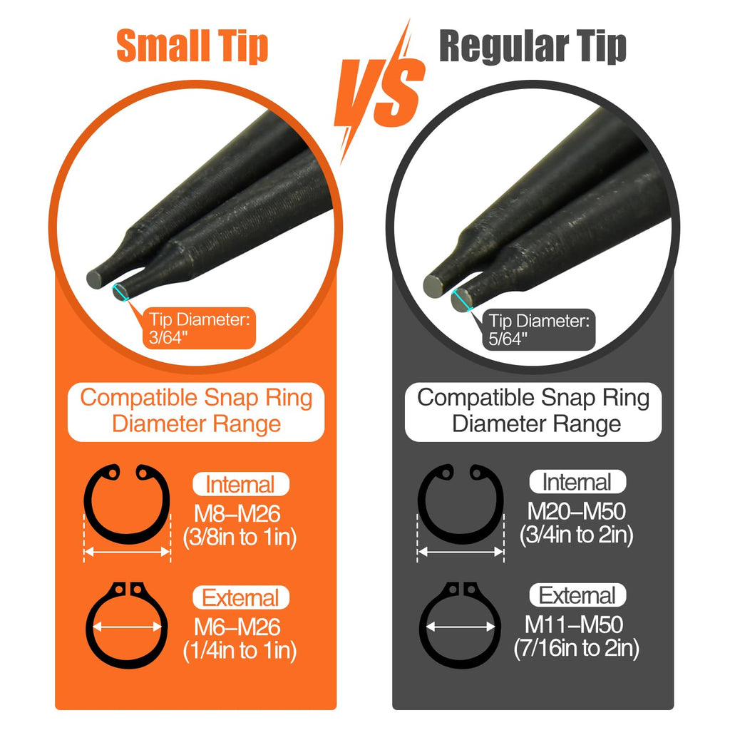 Small Tip Snap Ring Pliers Set, 4pcs 7" Internal/External Circlip Pliers Kit with Straight/Bent Jaw